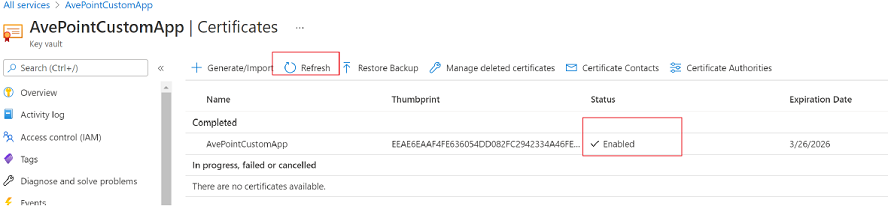 The Certificates panel. The Certificates panel.