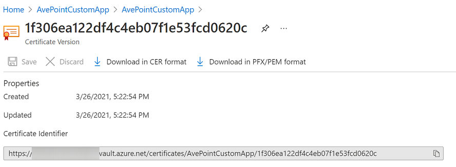 The certificate details page. The certificate details page.