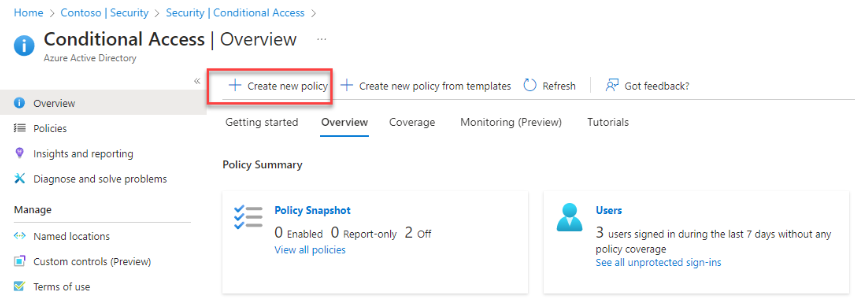 Clicking Create new policy. Clicking Create new policy.