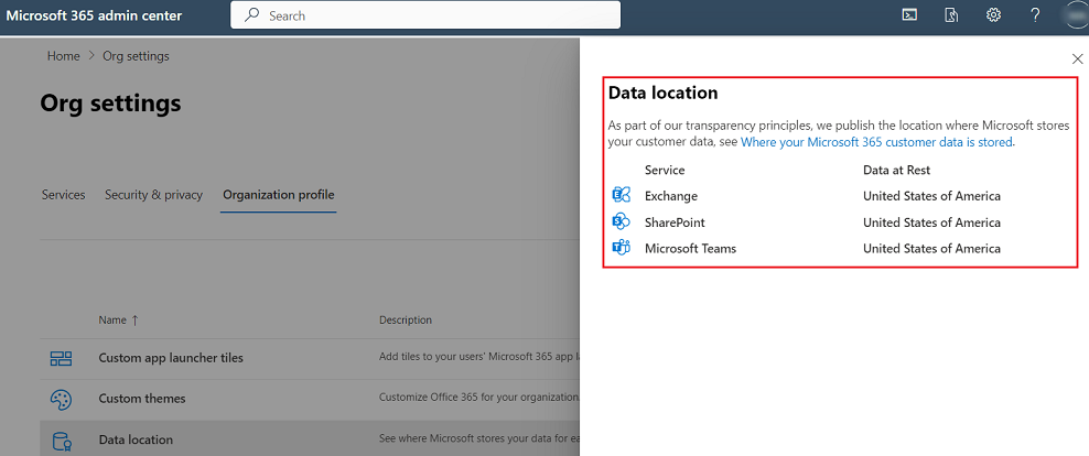 The Data location pane.