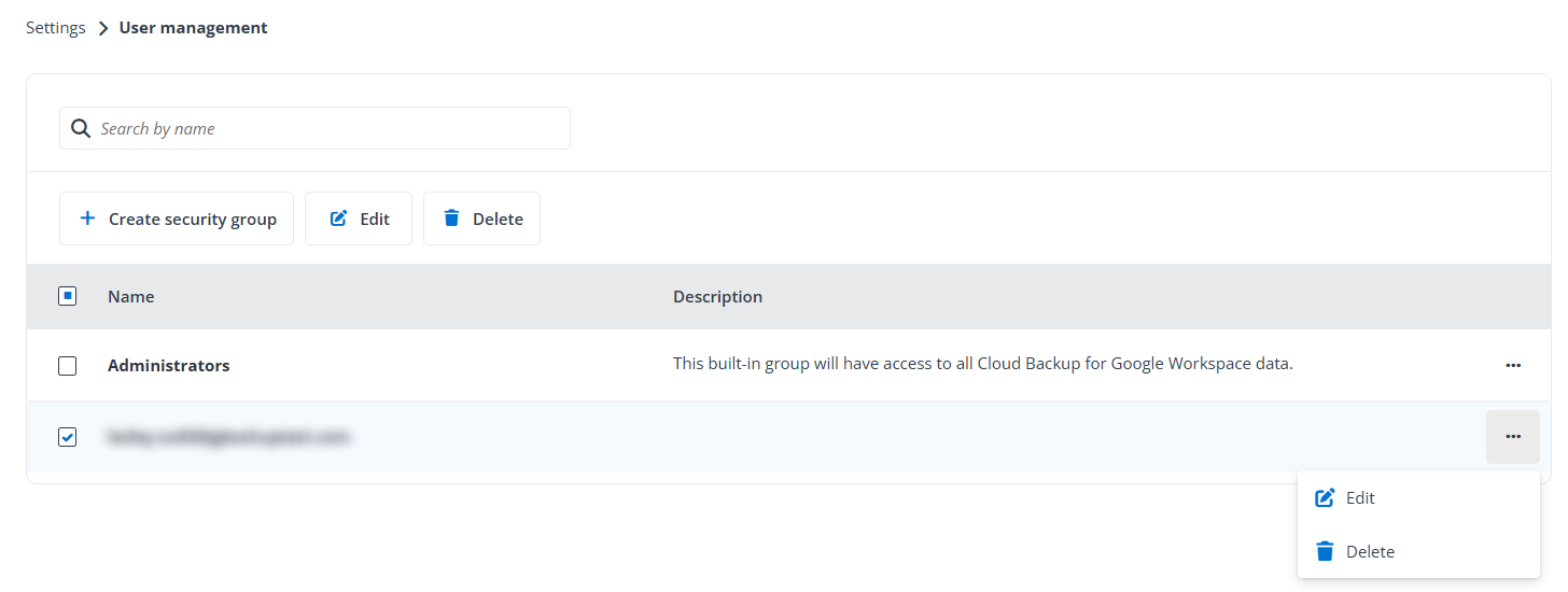 The User management page.