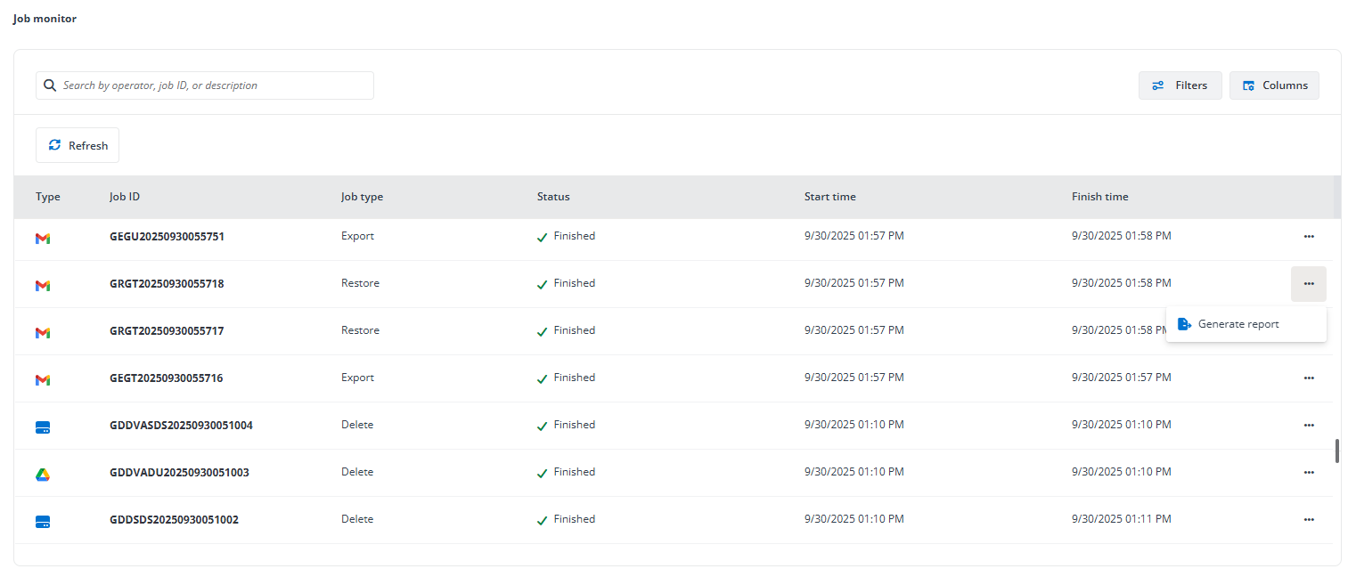 The Job monitor page.