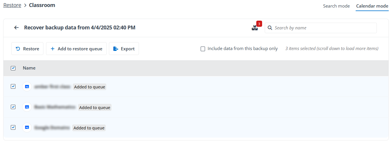 Adding classes to the restore queue.