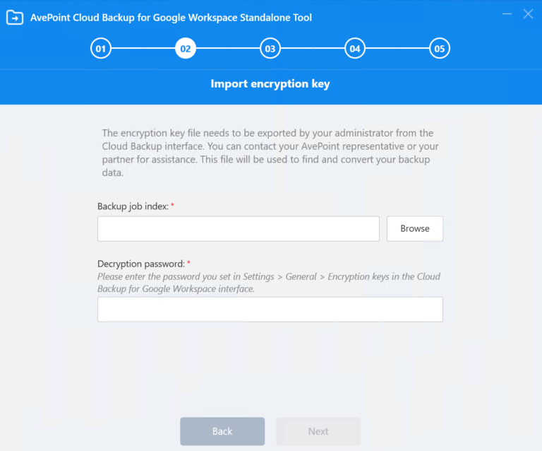 The Import Encryption Key step. The Import Encryption Key step.