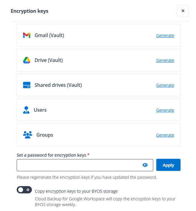 Exporting encryption keys. Exporting encryption keys.