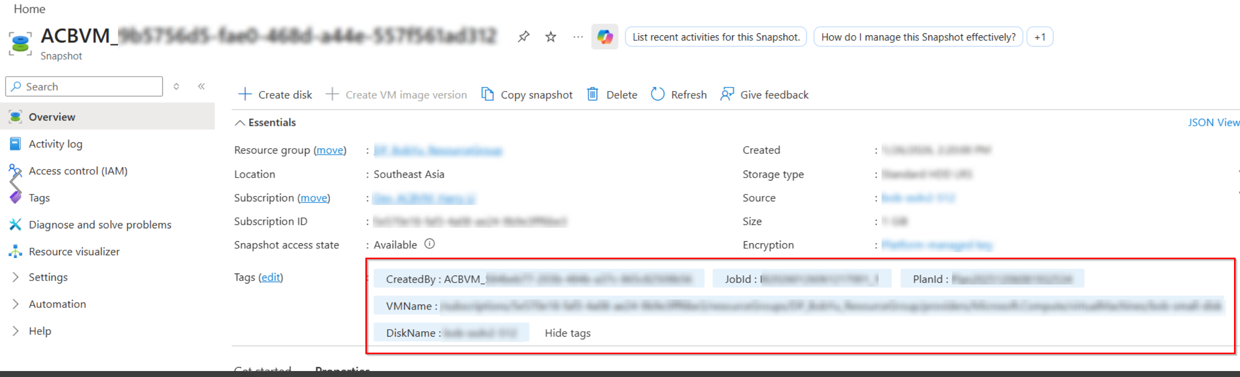 The tags added to the snapshot.