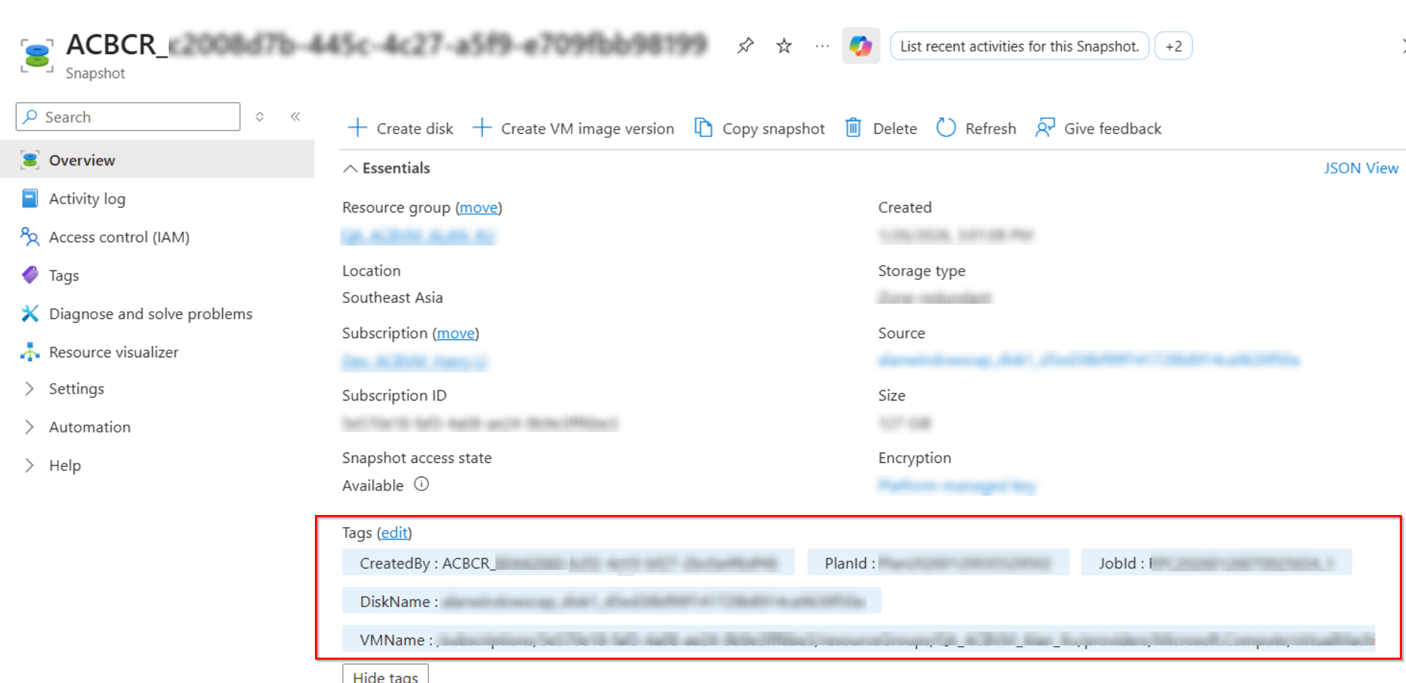 The tags added to the snapshot.