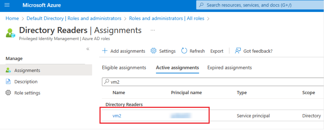 Add your managed identity to the Directory Readers role.