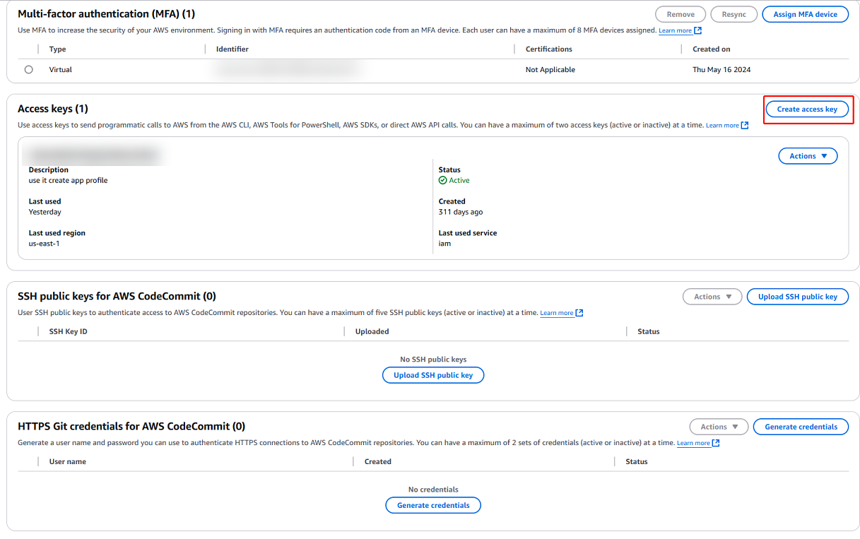Click Create access key.