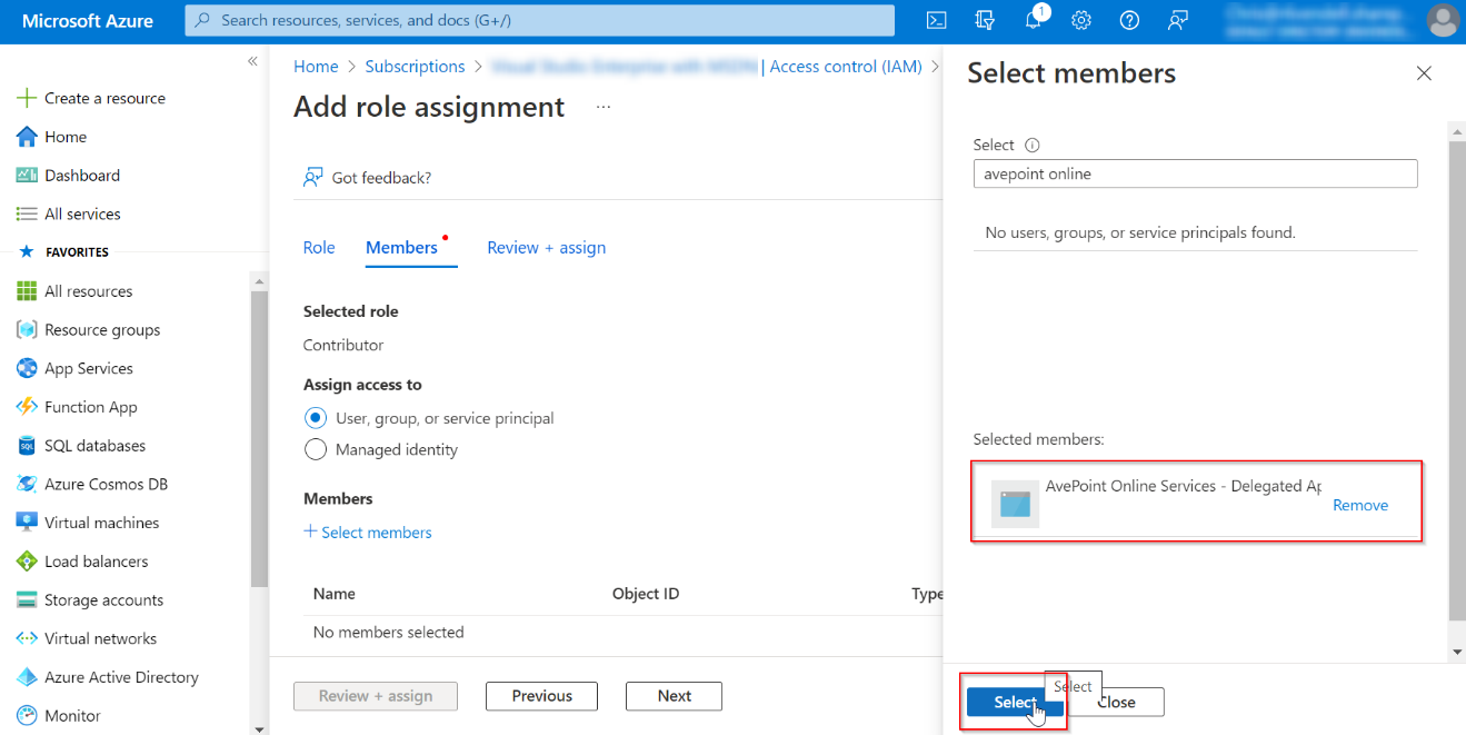 Select the AvePoint Online Services - Delegated App. Select the AvePoint Online Services - Delegated App.