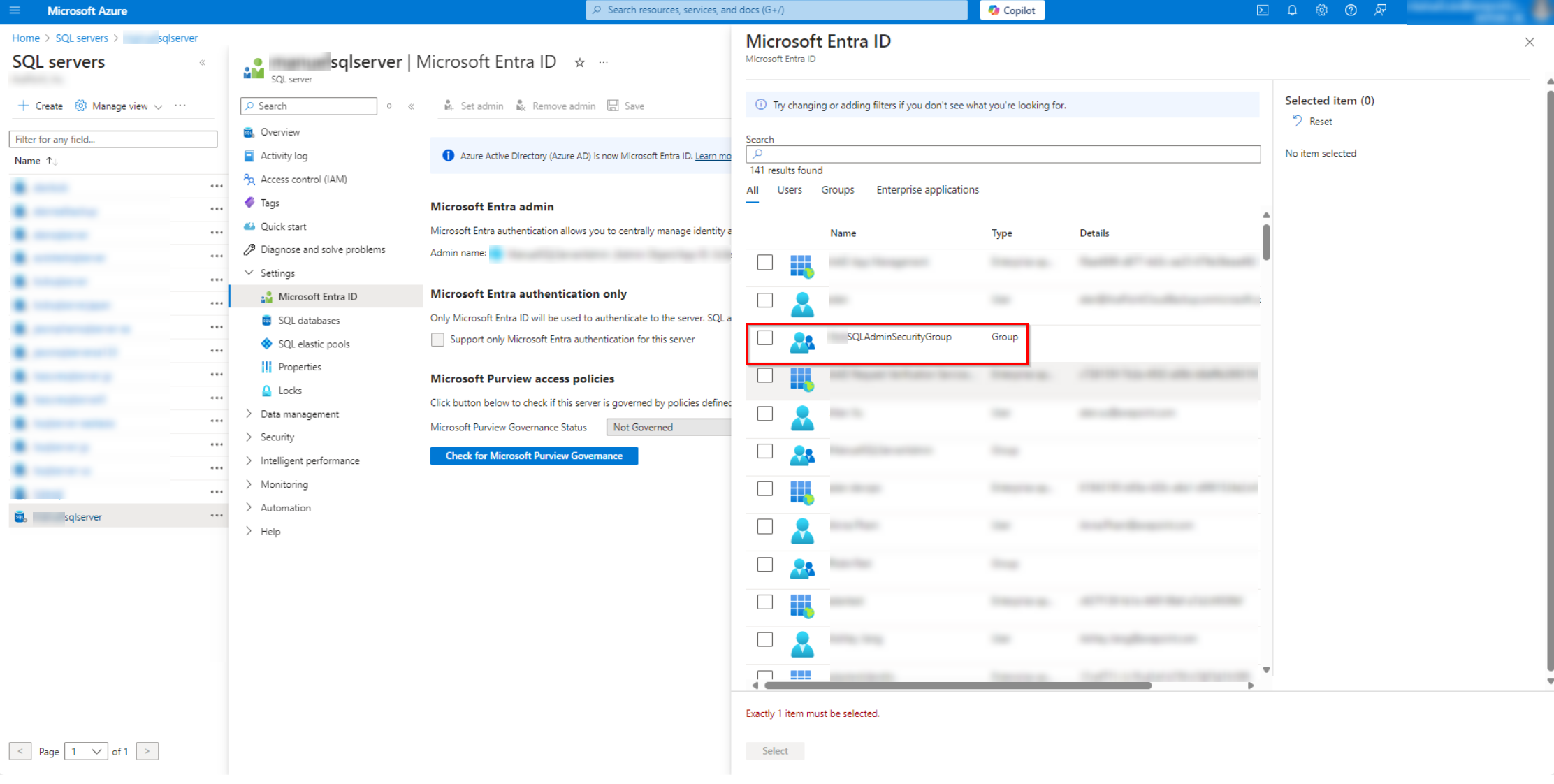 Select you admin group. Select you admin group.