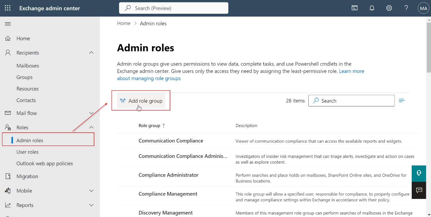 Add a role group. Add a role group.
