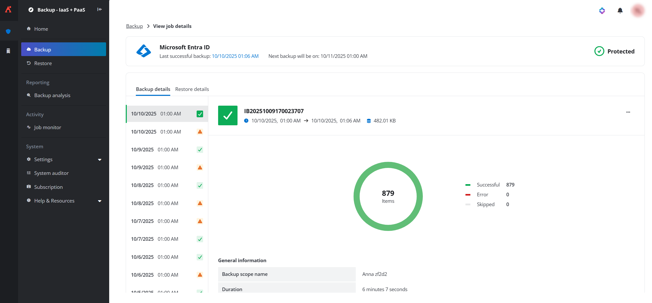 View backup and restore details on the new UI (through Backup > View job history). View backup and restore details on the new UI (through Backup > View job history).