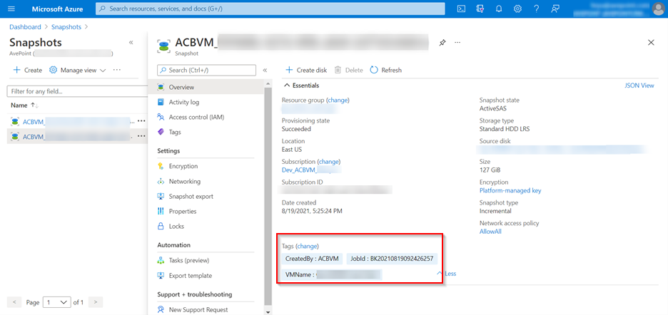 The tags added to the snapshot The tags added to the snapshot