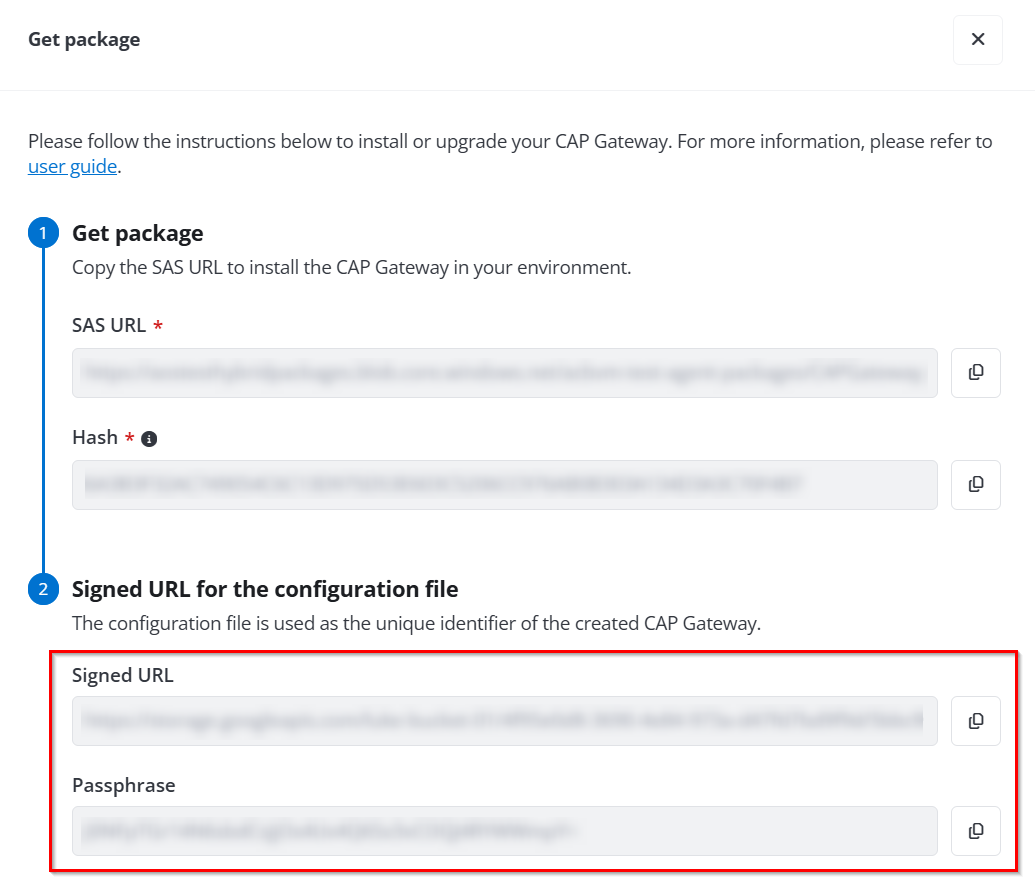 Copy the Signed URL and passphrase.