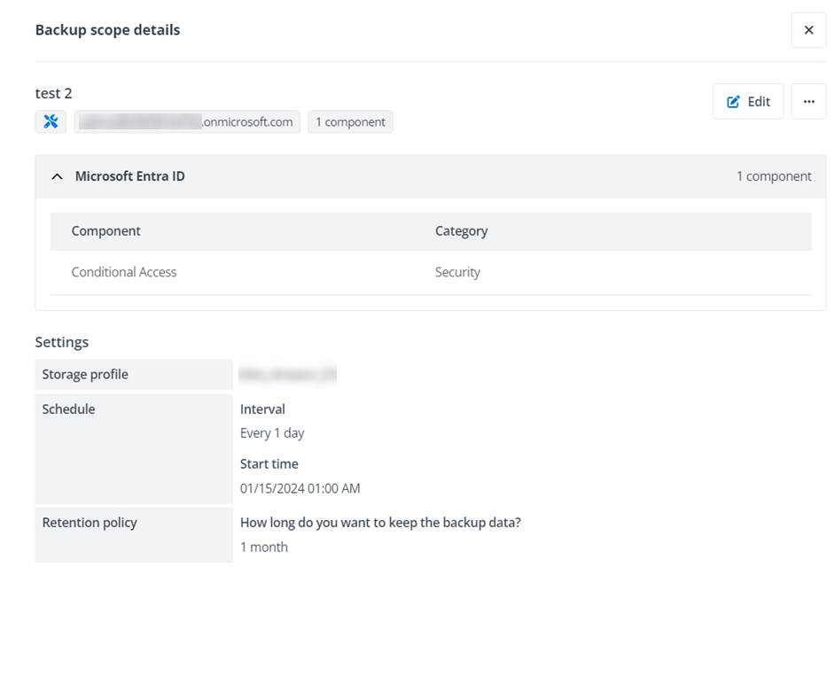 The Backup scope details panel for Admin Portal Settings.