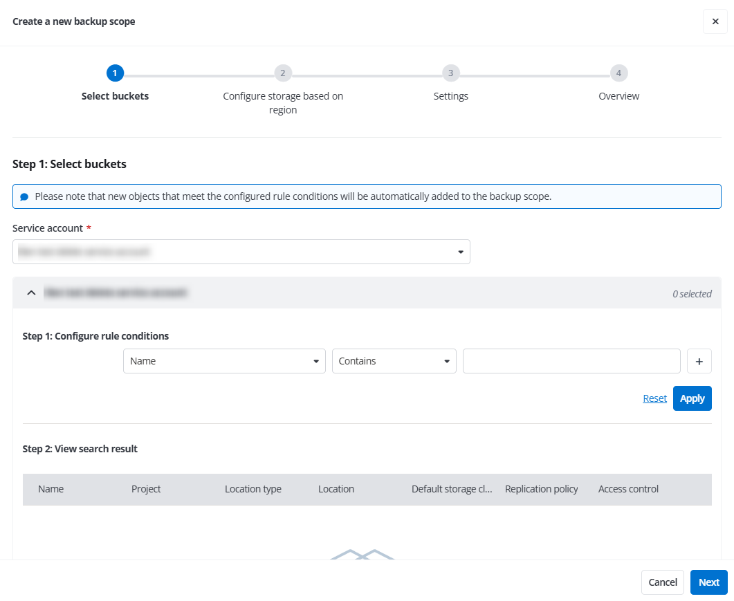 Configure the rule conditions for the dynamic backup scope.
