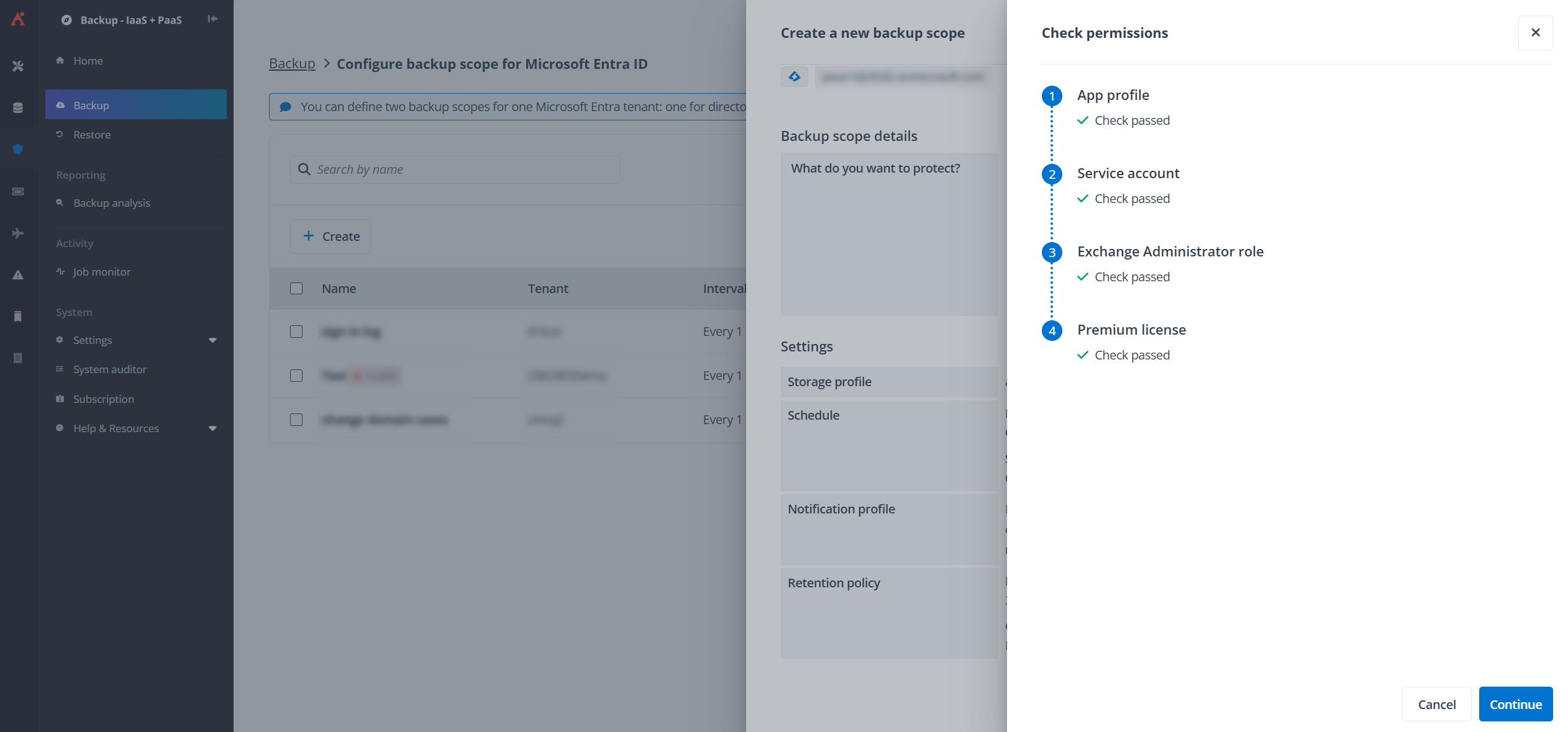 The Check permissions panel. The Check permissions panel.