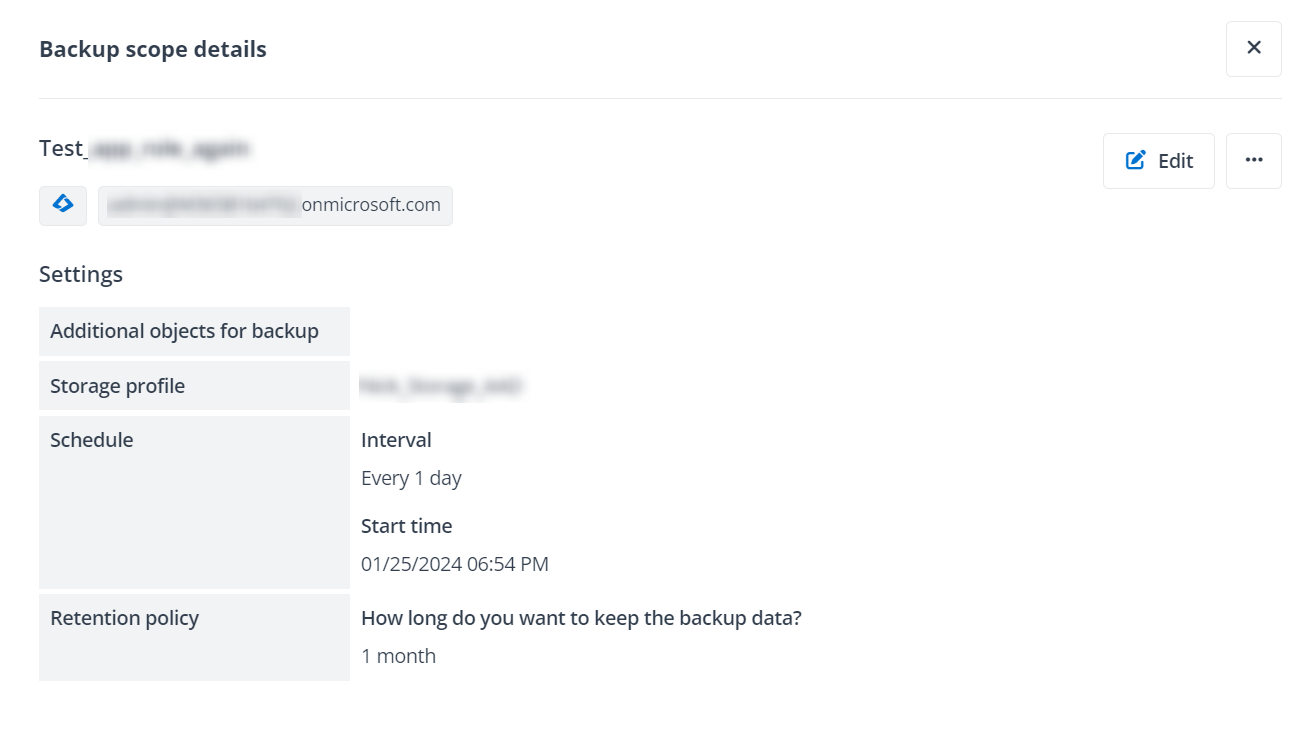 The Backup scope details panel.