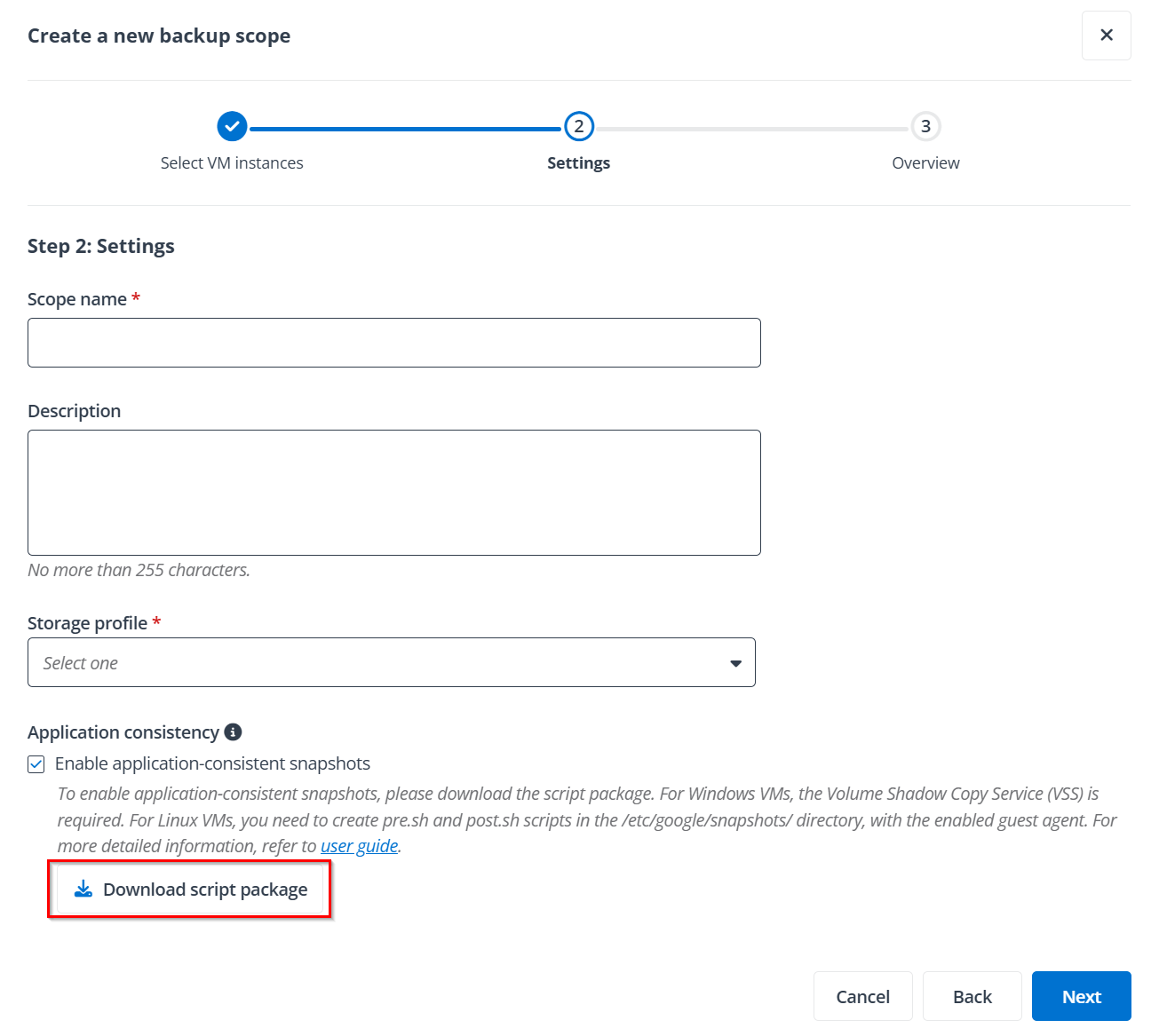 The download script package button.