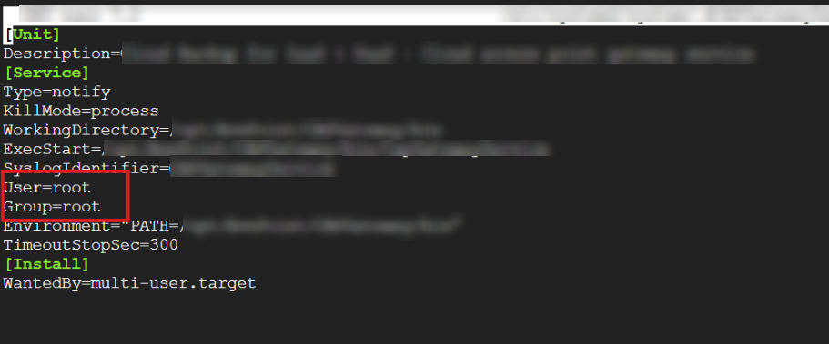 Update the value of User and Group to root. Update the value of User and Group to root.