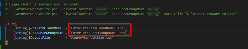 The sample script for Azure VMware.