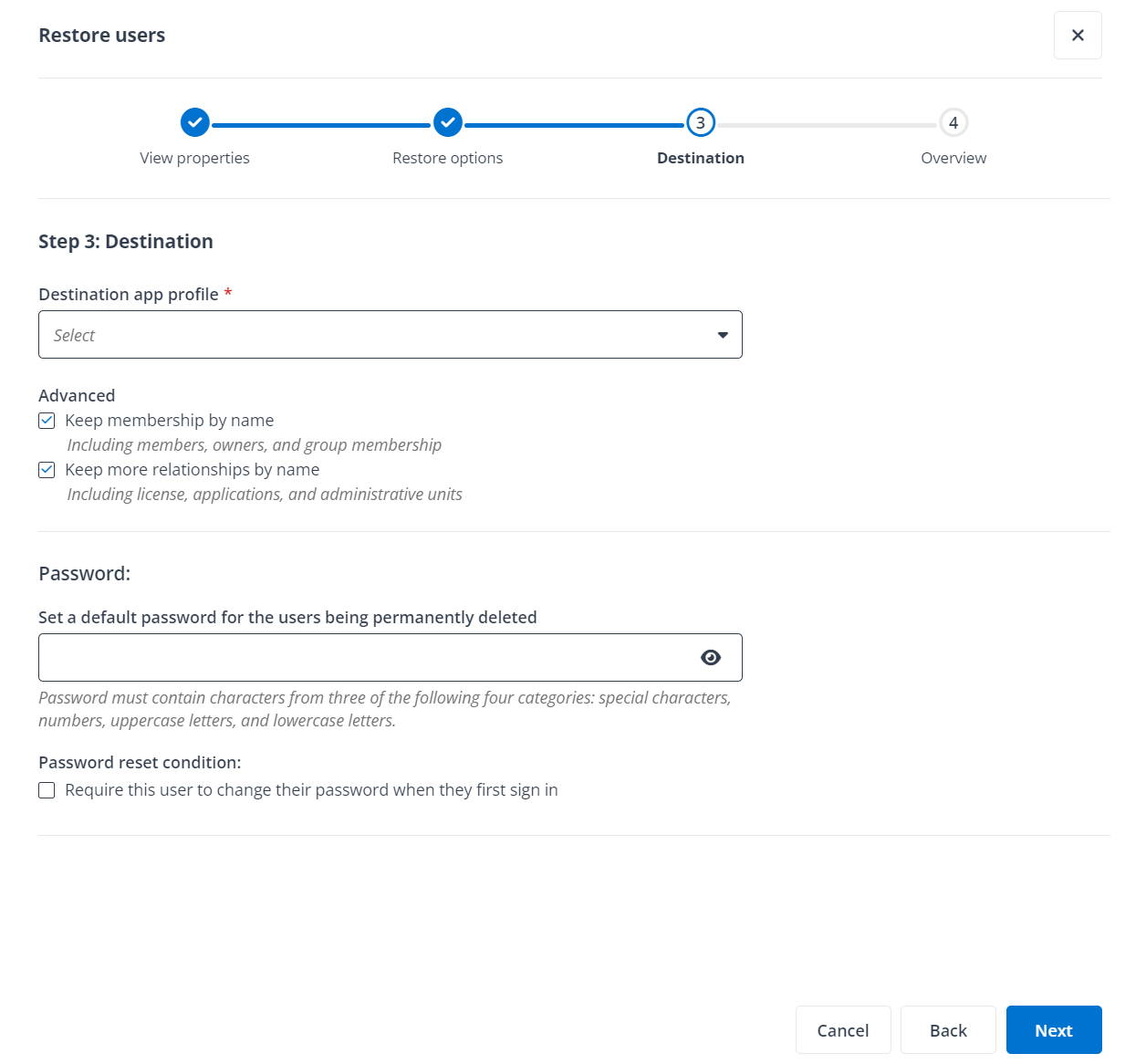 The Destination step.