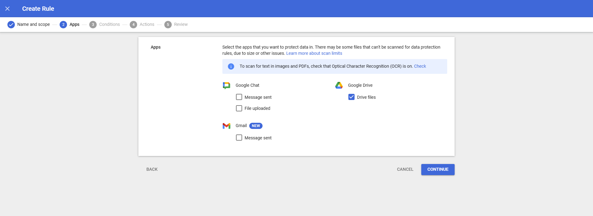 Select Drive files under Google Drive.