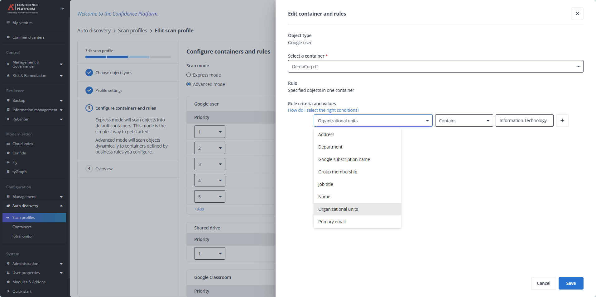 Edit container and rules.