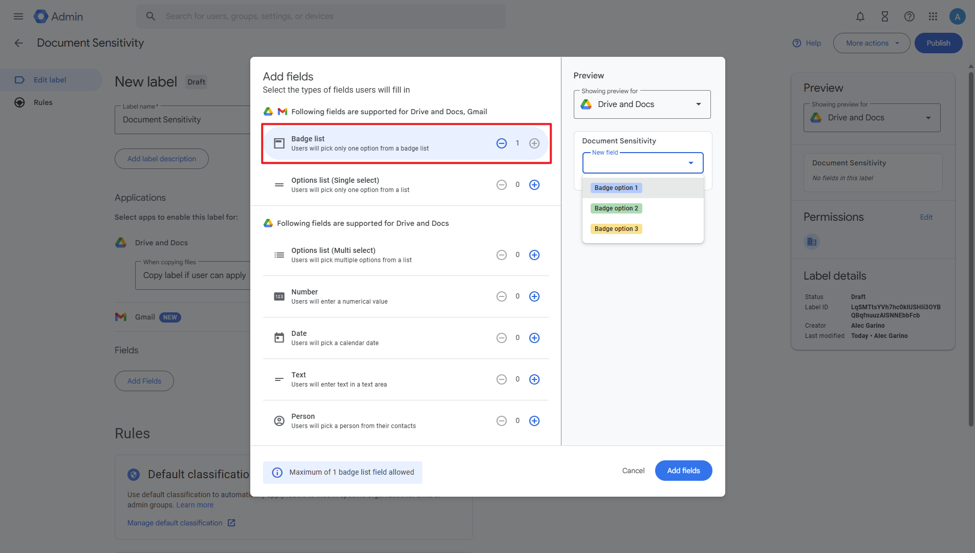 Add a Badge list field