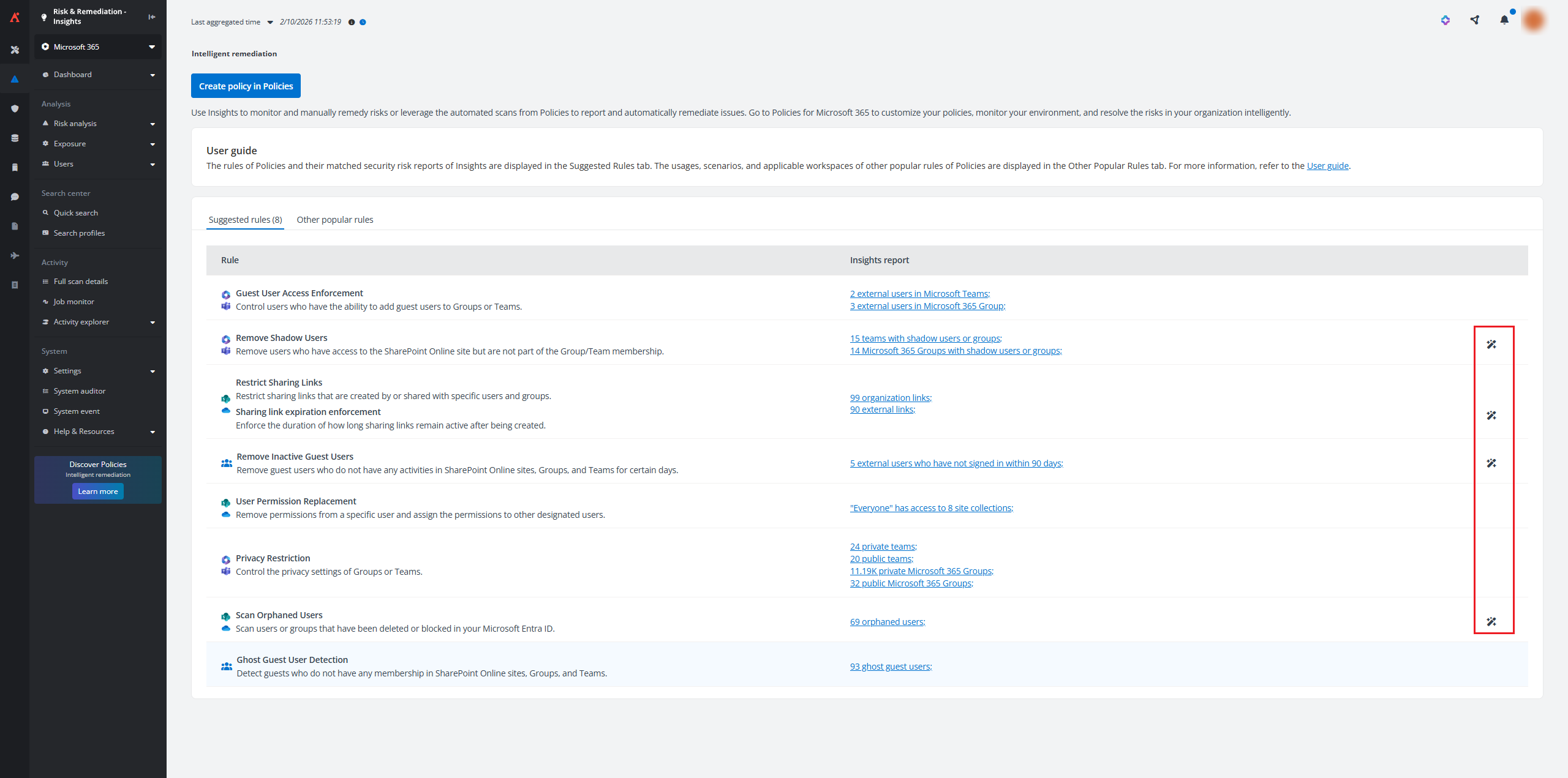 Intelligent remediation page.
