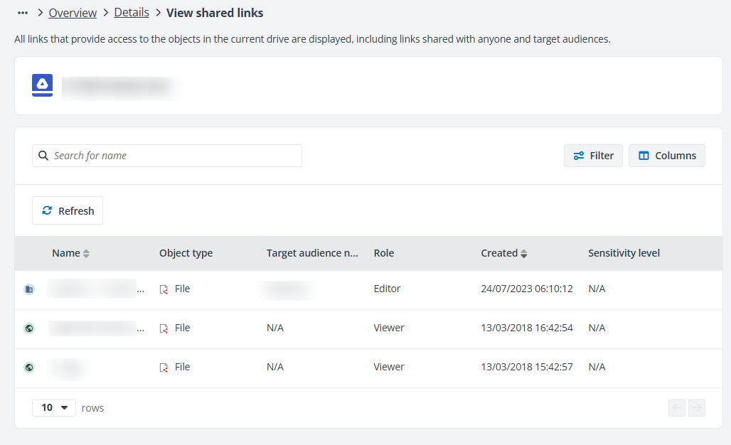 View shared links page.