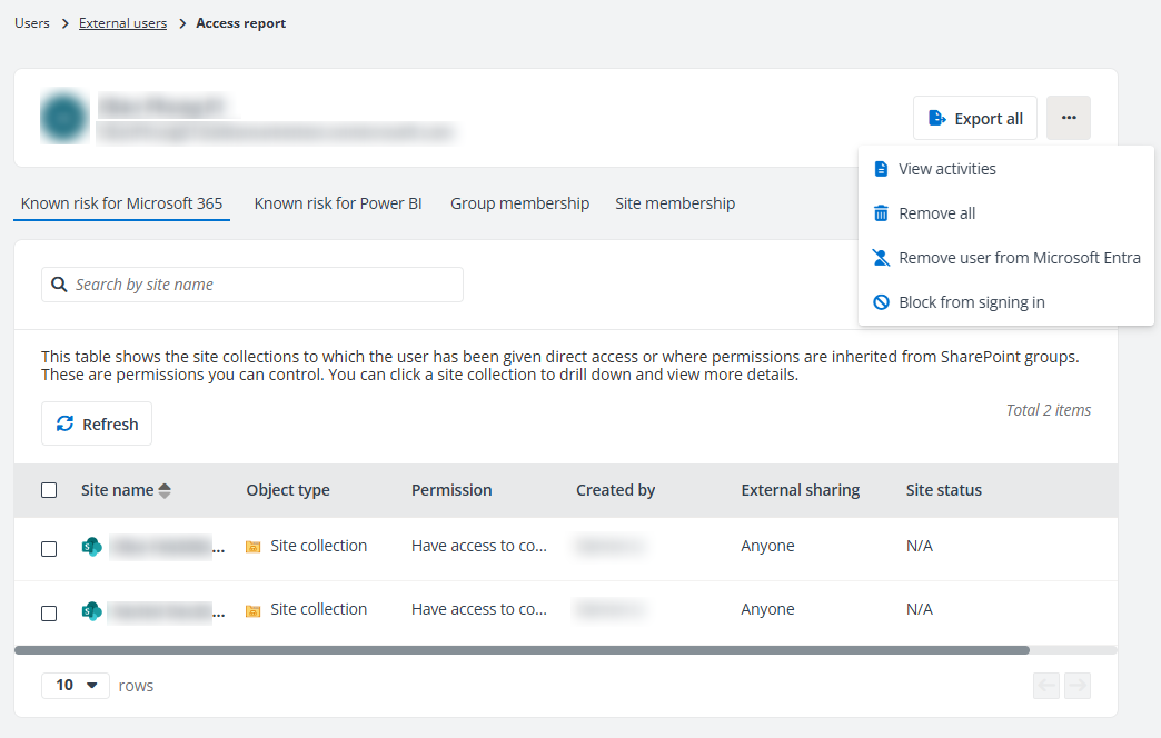 The Access report page.