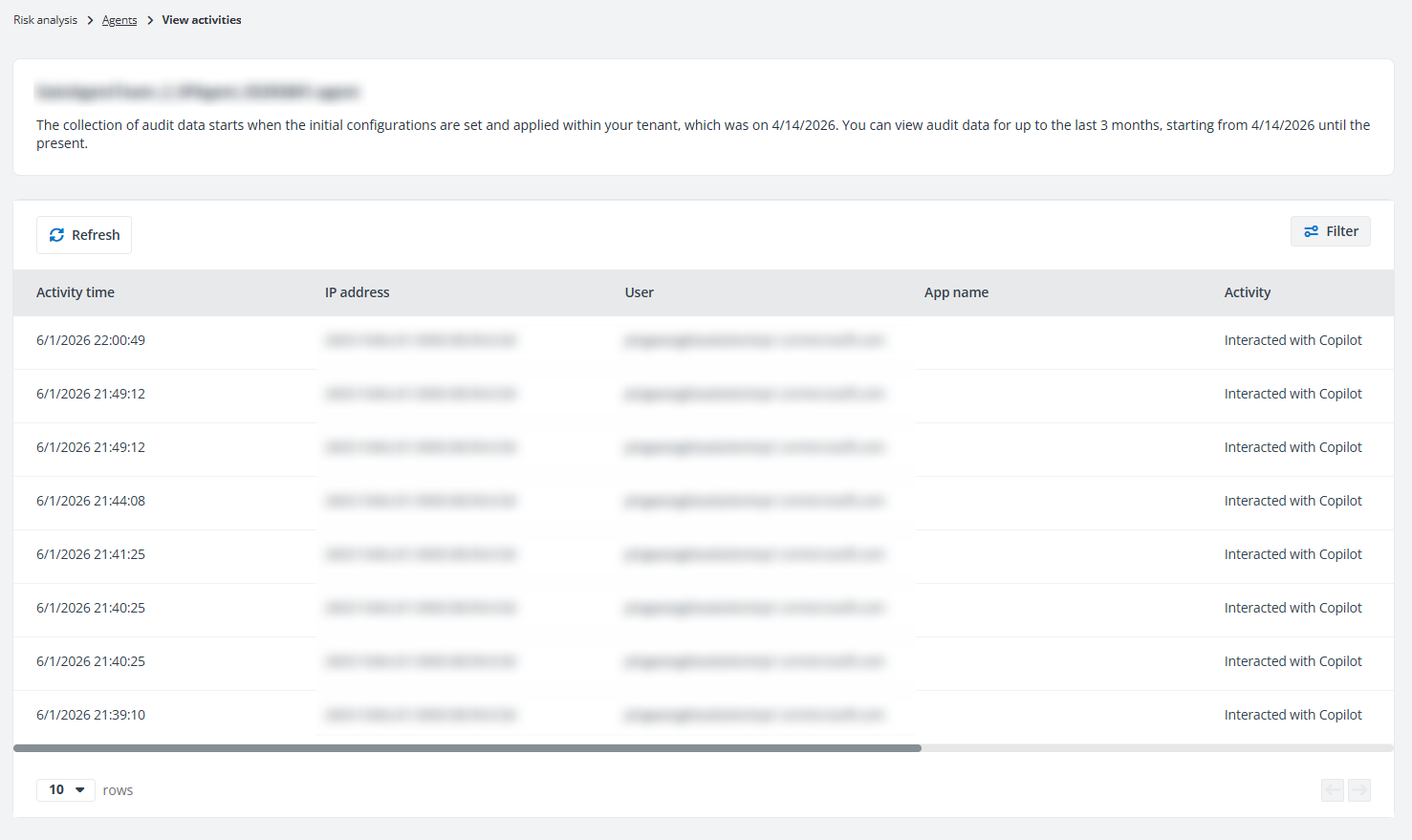 View activities of an agent.