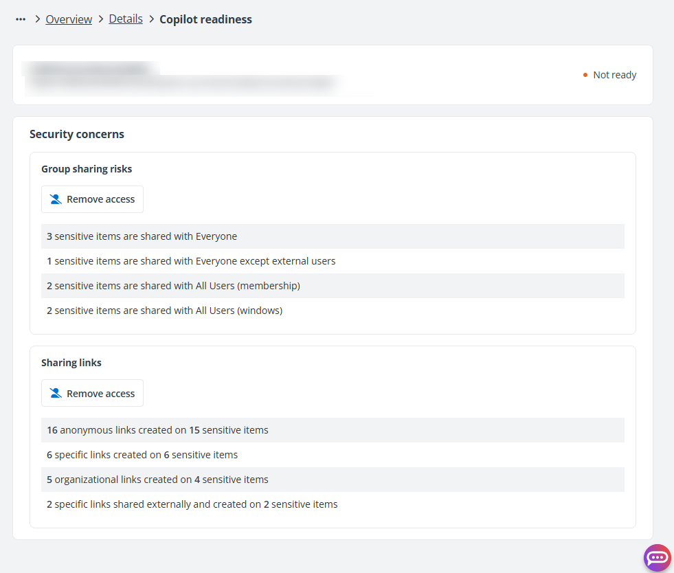 The Copilot readiness page of a Team or Group.