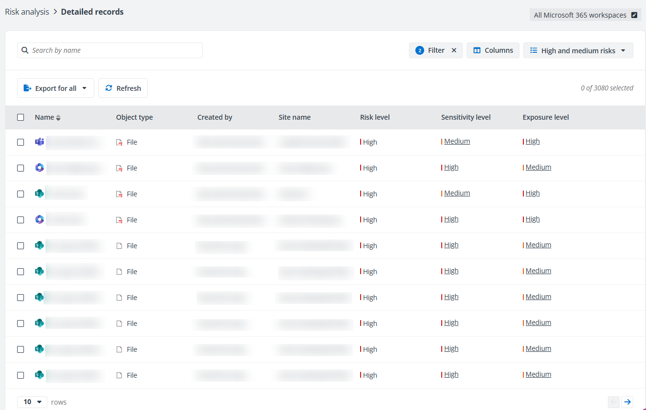 Detailed records page.