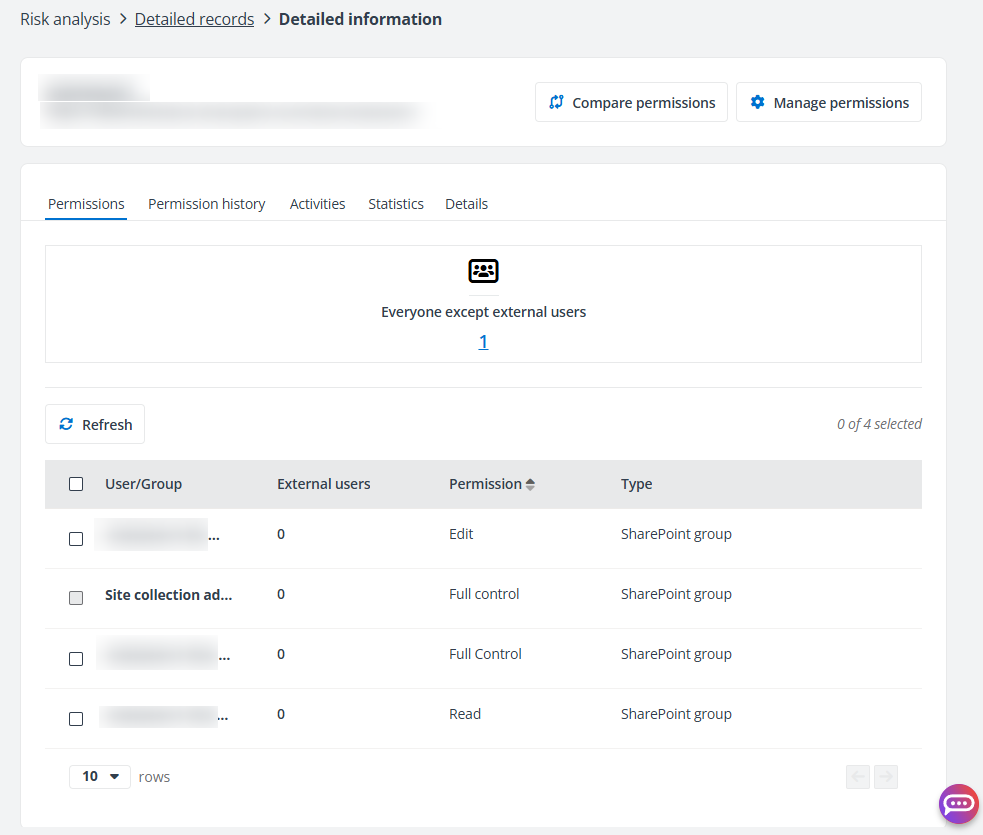 The Detailed information page of a site collection.