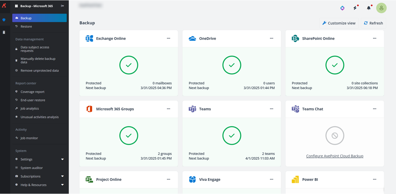 AvePoint Cloud Backup for Microsoft 365 with AvePoint Cloud Backup subscription only.