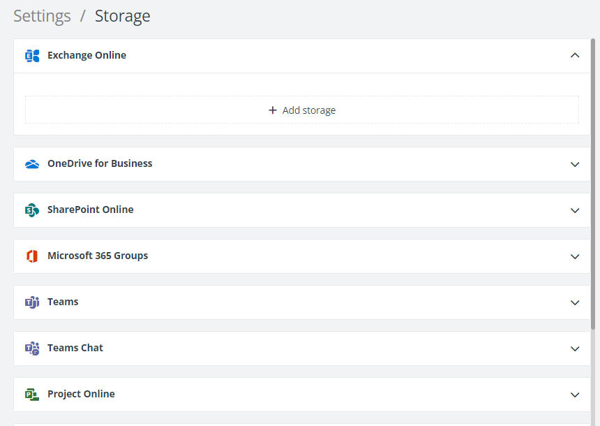 Configure separate storage for each enabled service.
