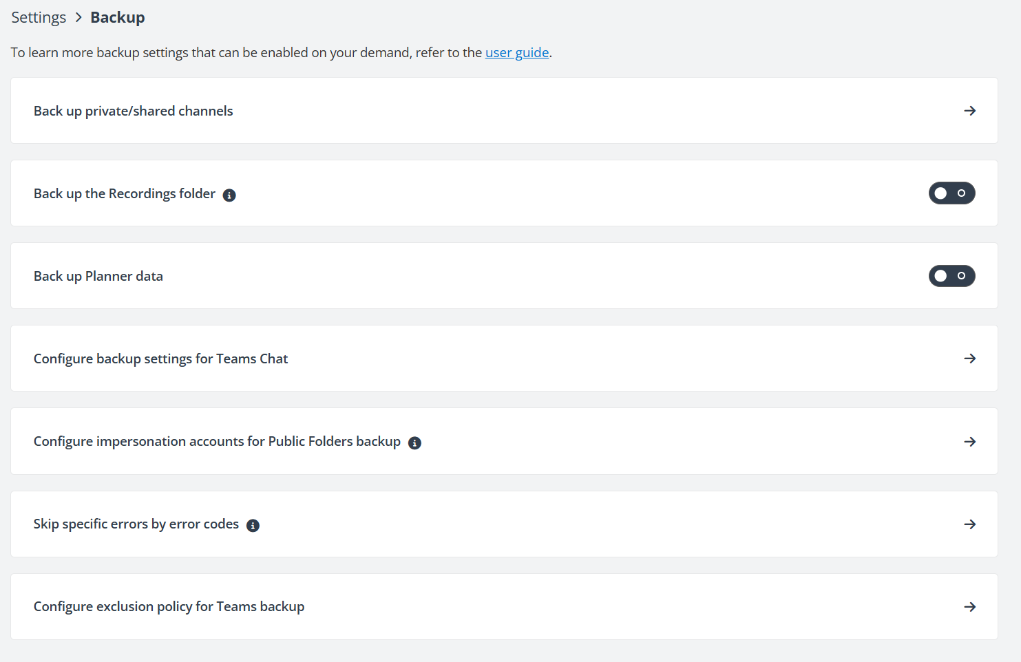 The Settings > Backup.