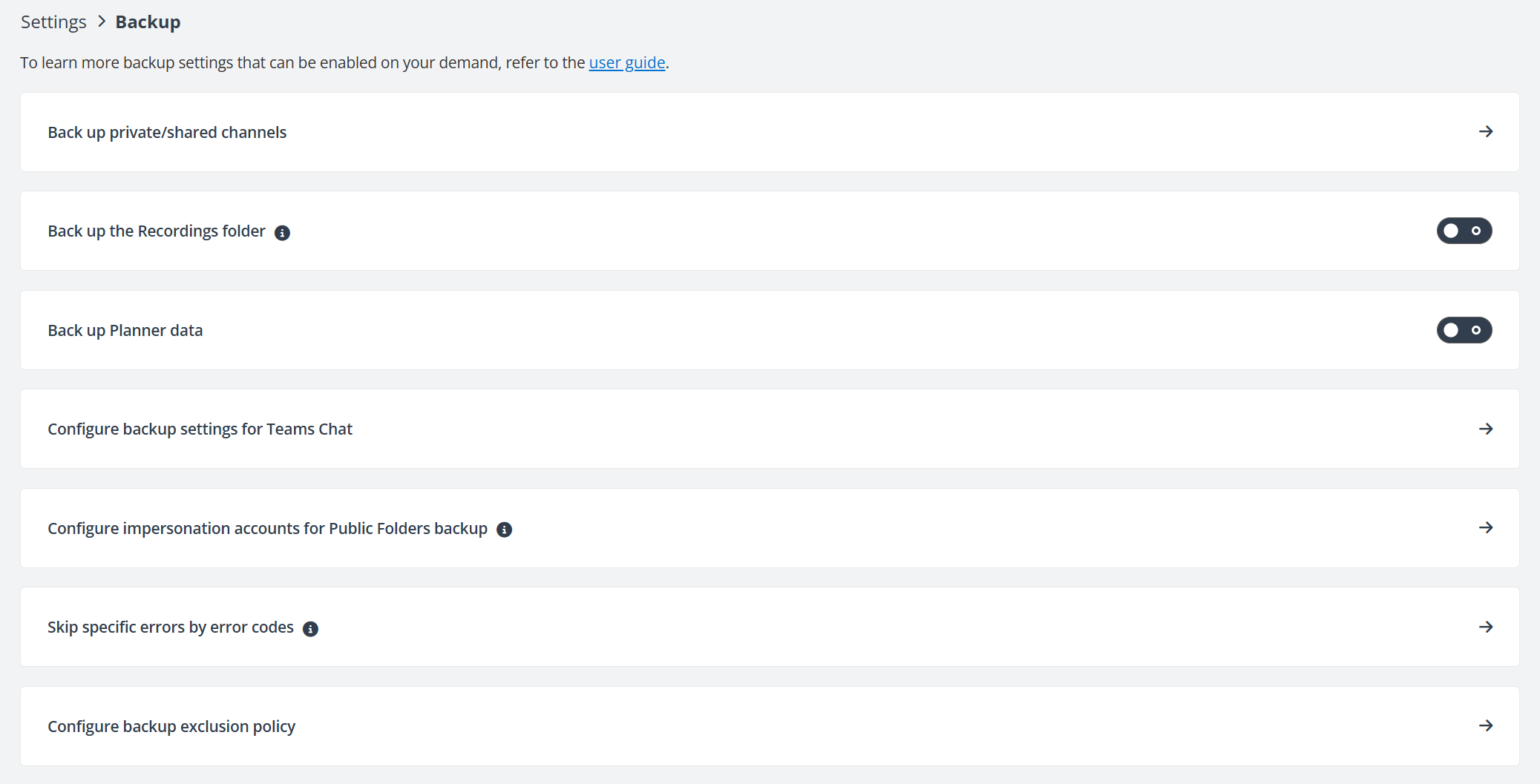 The Settings > Backup.