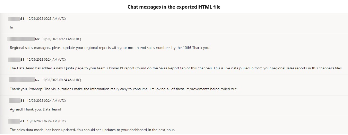 Chat messages in the exported HTML file. Chat messages in the exported HTML file.