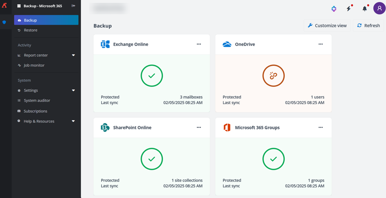 AvePoint Cloud Backup for Microsoft 365 with AvePoint Cloud Backup Express subscription only.