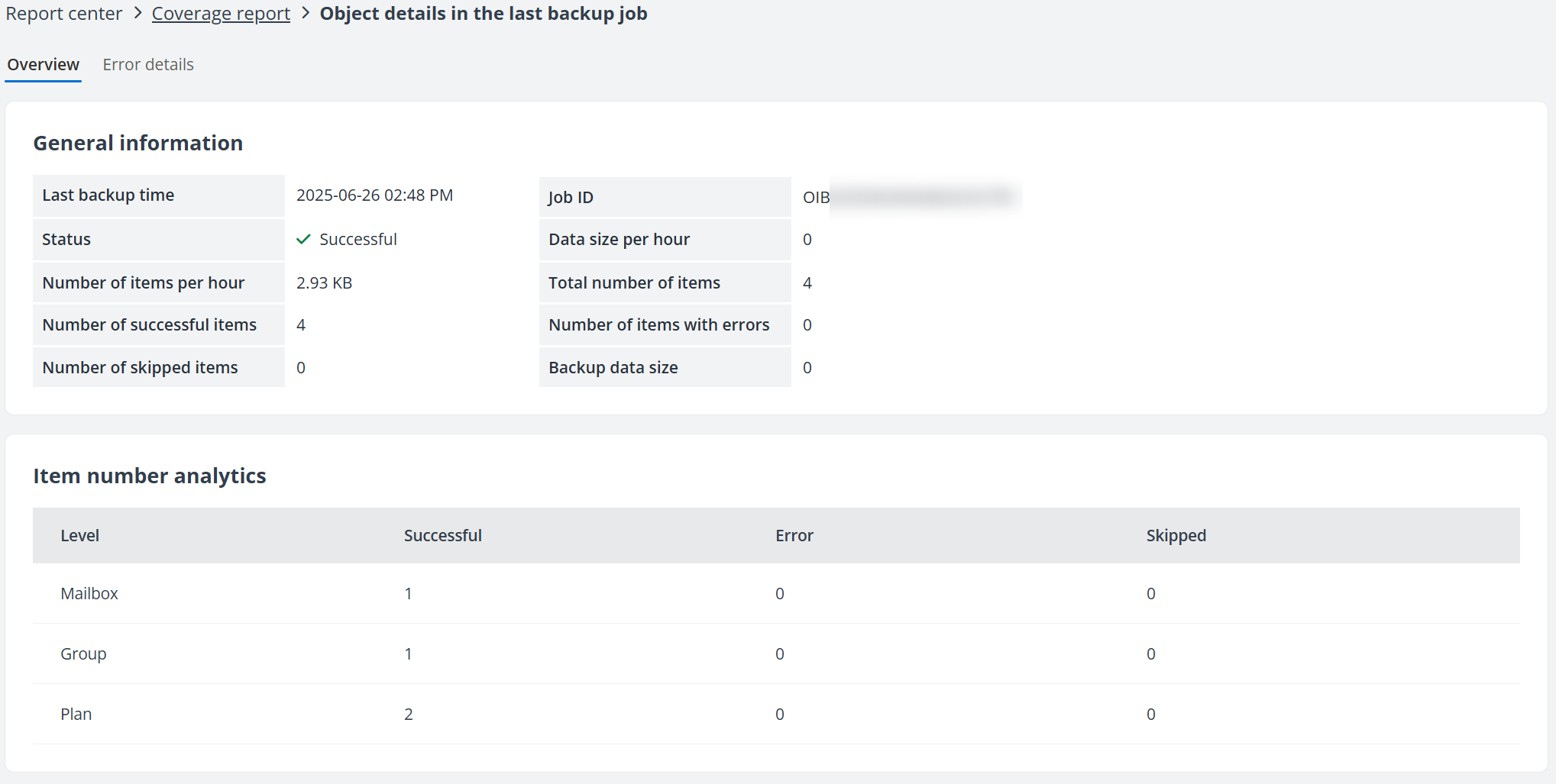 The Object details in the last backup job page. The Object details in the last backup job page.