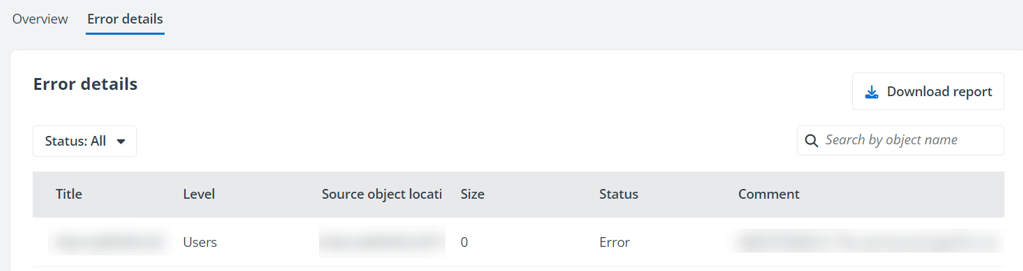 The Error details tab. The Error details tab.