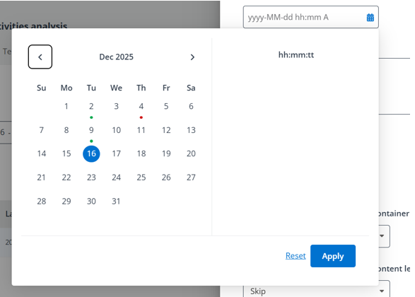The recovery point calendar.