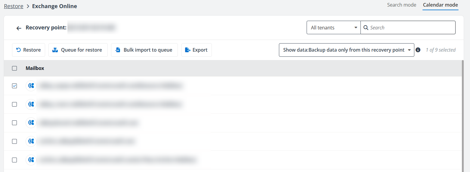 Add mailboxes for batch restore.