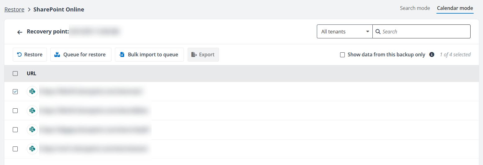 Add site collections for batch restore.