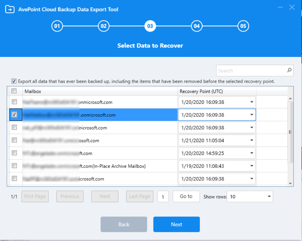 The Select Data to Recover step. The Select Data to Recover step.