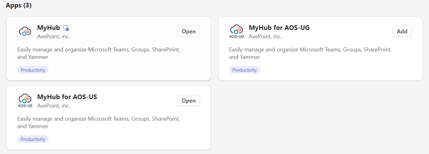 MyHub apps in Teams app store